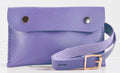 A lilac belt bag with a shoulder strap and buckle closure, displayed on a white background.