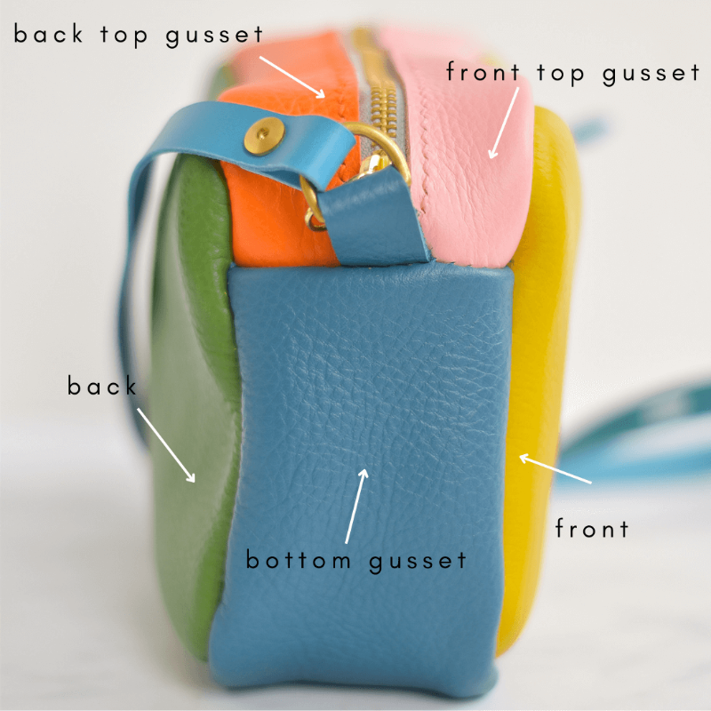 multicoloured view of zipped leather bag 