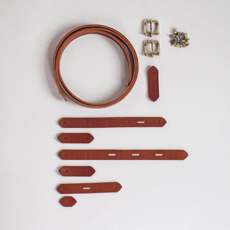 satchel strap set with hardware in veg tan leather